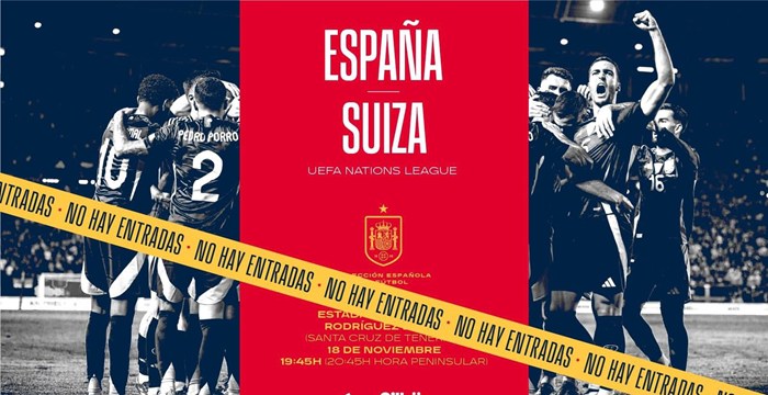 entradas para el partido España-Suiza en Tenerife el 18 de noviembre en el estadio Heliodoro Rodríguez López.